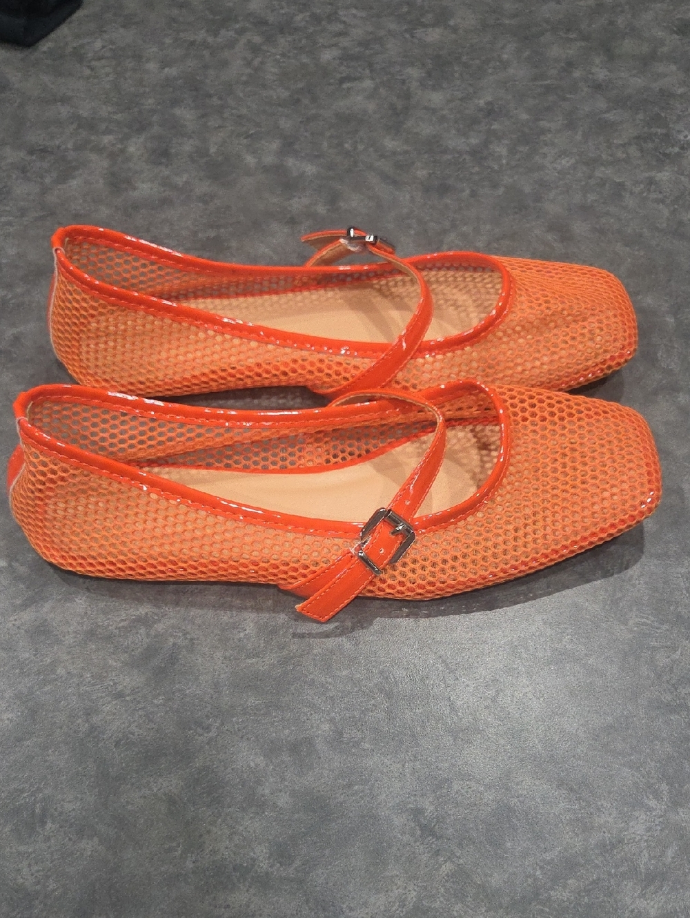Women’s Orange Mesh Mary Jane Flats